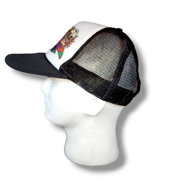 ROCKSTAR NISSUN BLACK & WHITE SNAPBACK TRUCKER CAP WITH SKULL & ROSES 1 SIZE - Picture 5 of 9